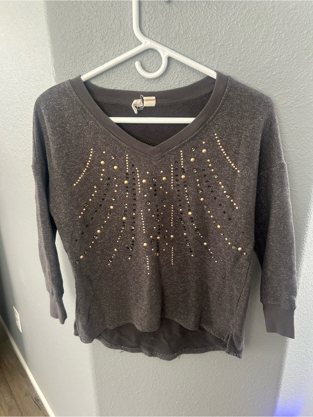 Red Camel Charcoal Studded V-Neck Sweater